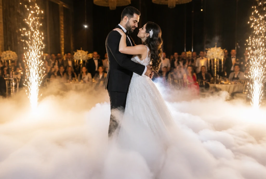 Ciężki Dym i Fontanny Iskier na Pierwszy Taniec: Koszt, Czujniki Dymu i Efekt na Filmie | TROWEDDINGSTUDIO